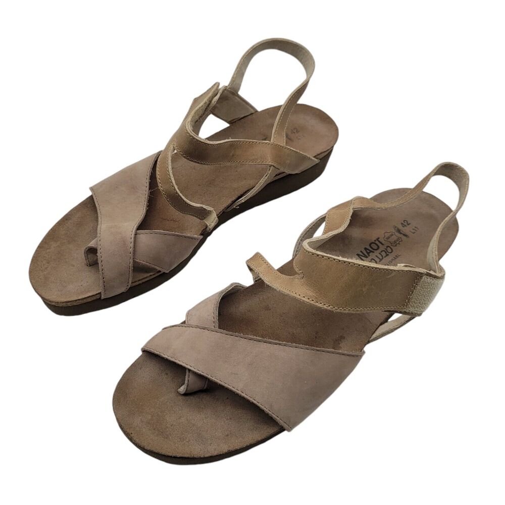 Naot Nubuck Leather Womens Sz 10 EU 42 Backstrap Wedge Sandals Blair brown tan